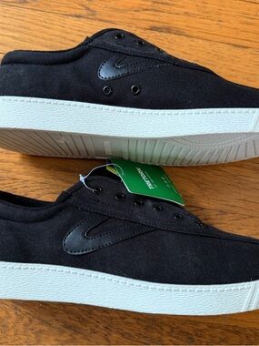 Tretorn Black Canvas Slip-On Sneakers with White Sole (No Laces)